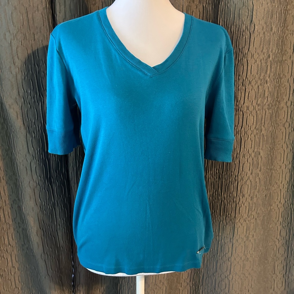 Jones New York Teal V-Neck Short Sleeve Tee
